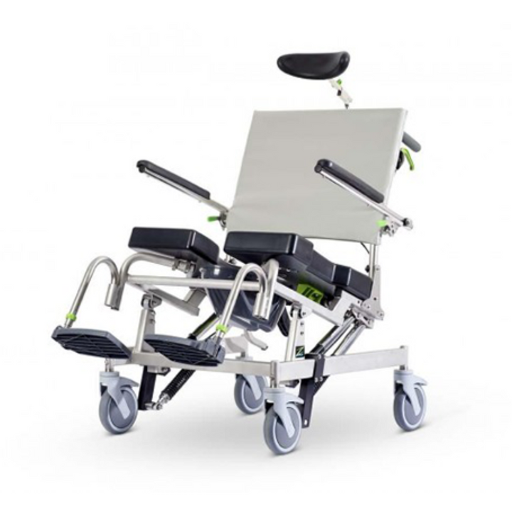 Tilt in space shower commode with recline