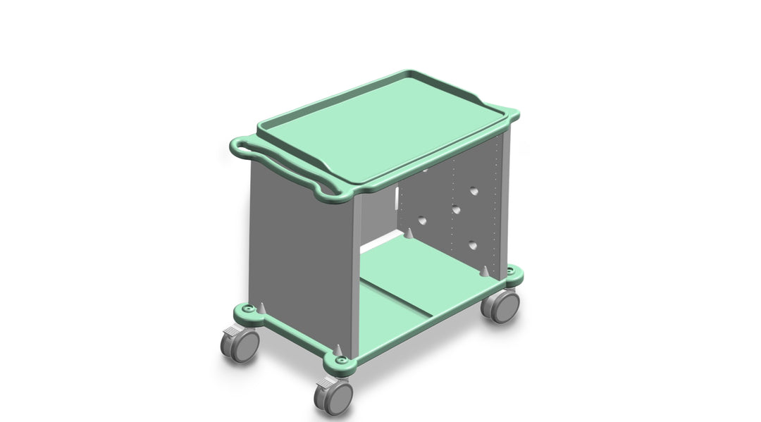 Hospital linen trolley with shelves