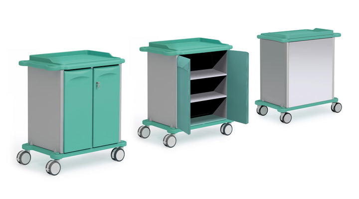 Hospital linen trolley with shelves